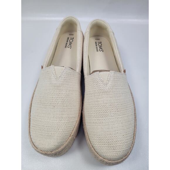 Women’s Tom’s Valencia Platform Espadrille Natural Undyed Metallic Linen Sz 11 - Picture 2 of 13